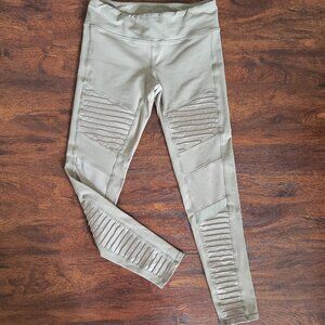 ALO Yoga L High Rise Beige Moto Sculpting Fit Moisture Wicking Ankle Leggings